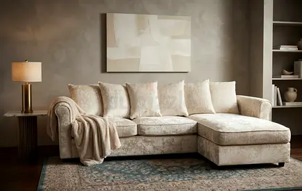 Stylish Cream Corner Sofa Bed with premium mattress and extra storage. Built using high-quality wood