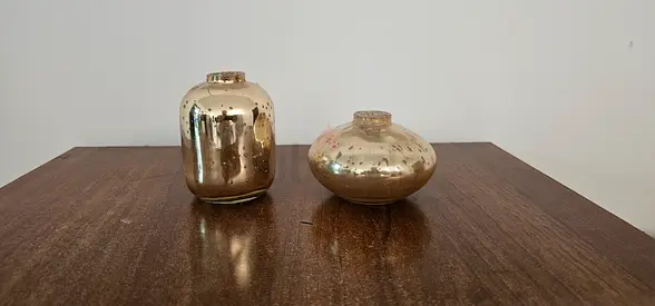 Pair of decorative metallic vases - gold finish