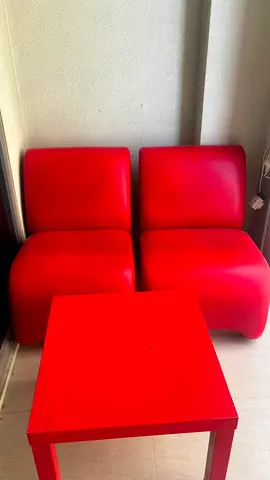Set of 2 Red Lounge Chairs with Matching Side Table