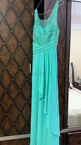 Seafoam green embellished evening gown, size approx. M/L