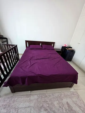 Double wooden bed frame with headboard - good condition