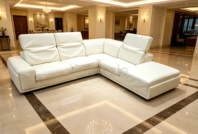 White Marina Leather Corner Sofa with Chaise - 4-Seater, Modern