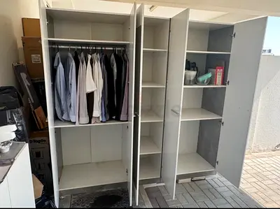 Used 5-Door White Wardrobe / Cabinet with Shelves and Hanging Rail
