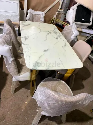 Marble-top Dining Table with 6 Upholstered Chairs (brand new)