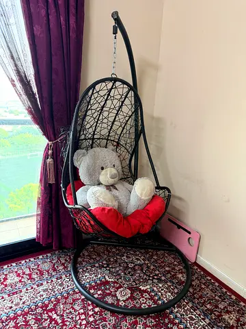 Hanging Chair with Stand and Red Cushion