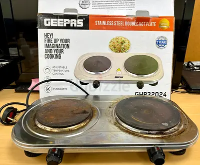 Geepas Double Hot Plate Electric Stove - 2 Burners, Stainless Top