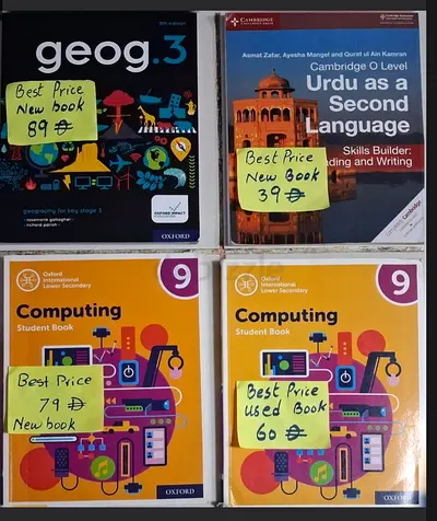 Set of School Textbooks: Geography, Urdu (Cambridge O Level), and 2x Oxford Computing (Grade 9)