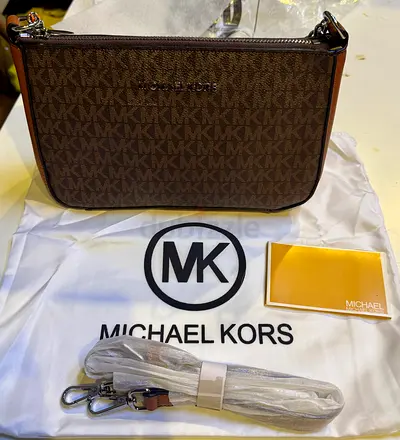 New Michael Kors Signature Logo Brown Crossbody Bag with Strap