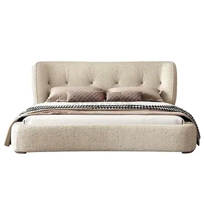 Modern Upholstered Queen Bed with Padded Headboard - Beige