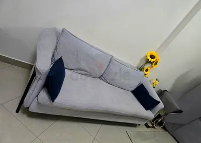 Light grey 3-seater sofa and 2x blue single seater in good condition