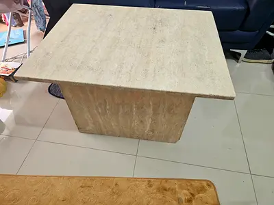 Square travertine stone coffee table - solid base, good condition