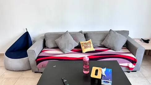 Grey 3-seater Sofa with Cushions and Coffee Table - Good Condition