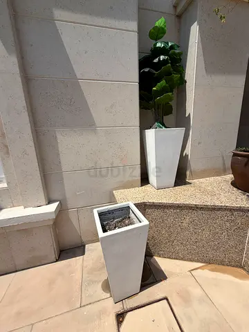 Pair of tall white outdoor planters (concrete-style) - good condition