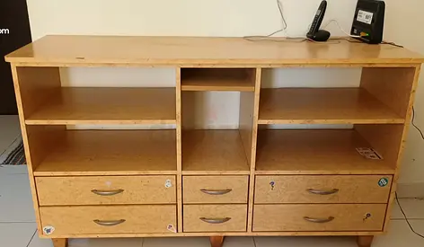 Wide wooden TV console / storage cabinet with 6 drawers