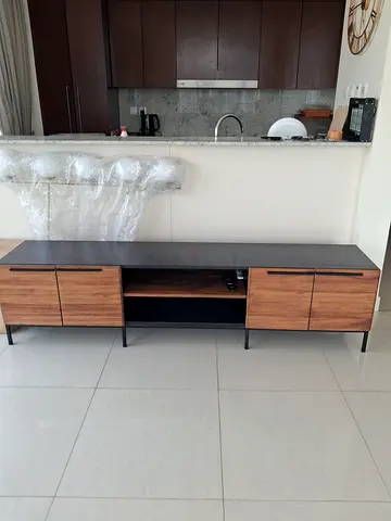 Modern wooden TV entertainment unit with storage - good condition