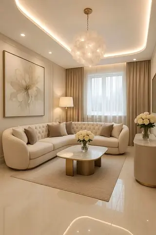 Customised Modern Curved L-Shaped Tufted Sofa in Cream