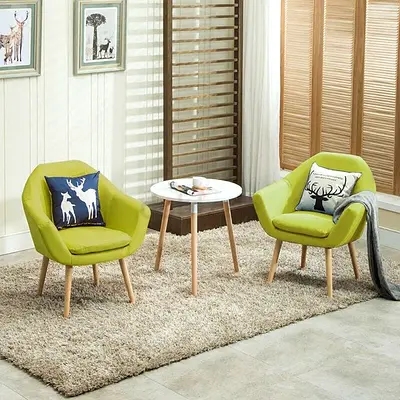 Set of 2 Green Accent Chairs with Small Round Side Table