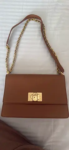Furla Brown Leather Shoulder Bag with Gold Chain