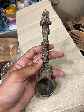 Vintage Small Brass Oil Lamp Scoop with Figurine Handle