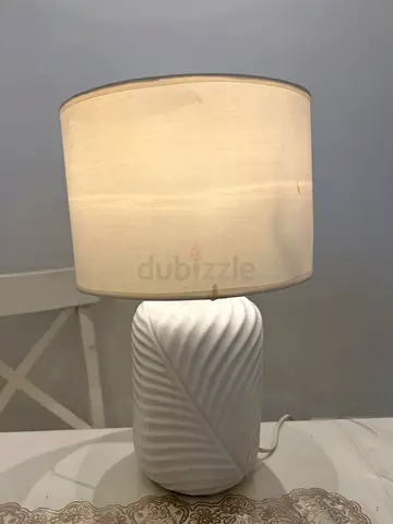 White Ceramic Table Lamp with Fabric Shade - Good Condition