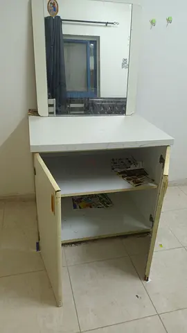 Used white dressing table with mirror and storage cabinet
