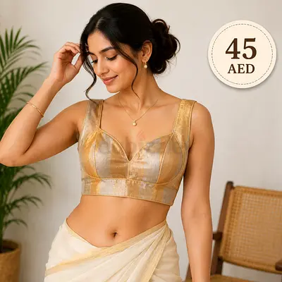 Gold sleeveless blouse / cropped saree blouse