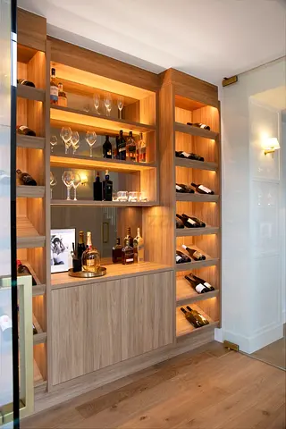 Built-in wooden wine display and bar cabinet with LED lighting