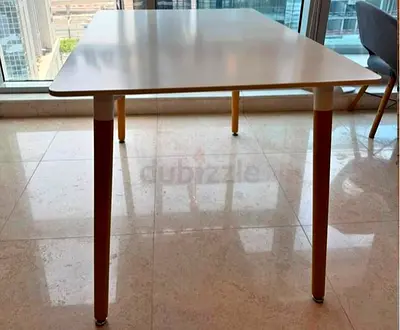 White Rectangular Dining/Work Table with Wooden Legs - Good Condition