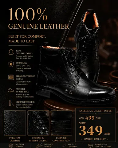 Genuine Leather Men's Black Dress Boots - Size Available all