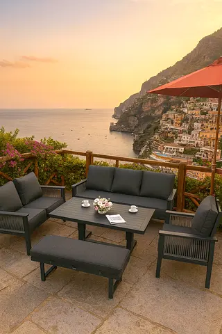 Outdoor 6-piece Patio Sofa Set with Coffee Table and Bench - Dark Grey