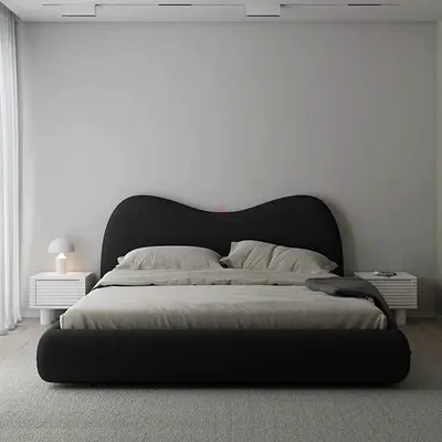 Customised Modern Upholstered Bed Frame with Curved Headboard