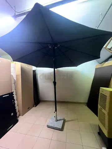 Large Black Outdoor Patio Umbrella with Stone Base