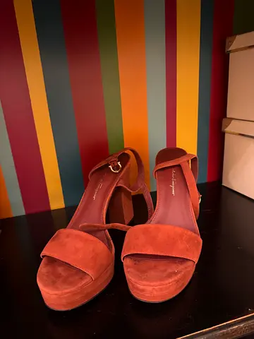 Salvatore Ferragamo Brick Red Suede Sandals pumps shoes 39 1/2 D (39.5 D)