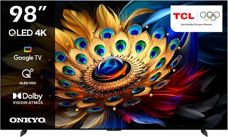 TCL 98 Inch 4K QLED Pro HDR 10+ Smart Google TV, Dolby Vision Atmos, 144Hz VRR+240Hz DLG, ONKYO 2.1c