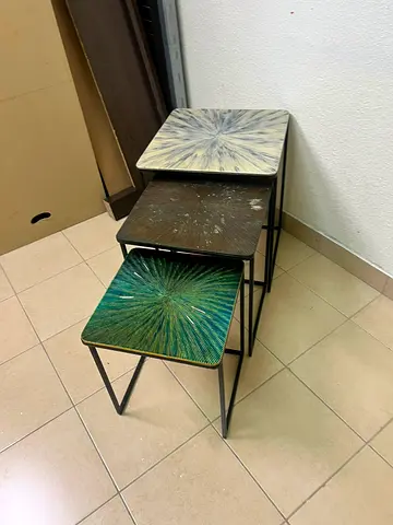 Set of 3 Nesting Side Tables with Decorative Tops