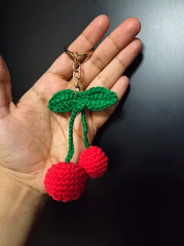 Handmade Crochet Cherry Keychains
