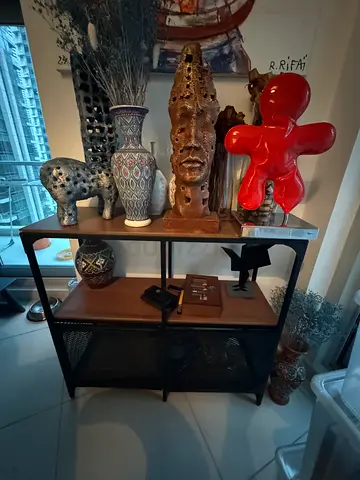 Industrial Style Console Cabinet with Mesh Storage