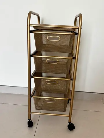 Metal 4-Drawer Rolling Storage Trolley - Gold