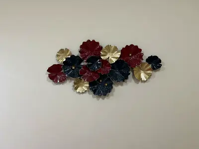 Metal Floral Wall Art Decorative Piece - Red, Black & Gold