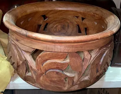 Hand-carved Wooden Decorative Bowl / Planter