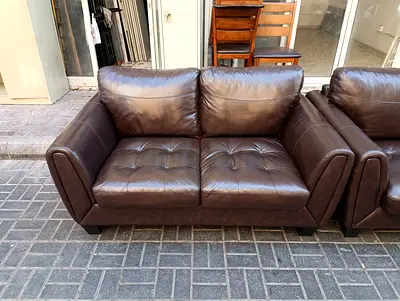 Dark Brown Leather 3+2+1 Seater Sofa - Good Condition