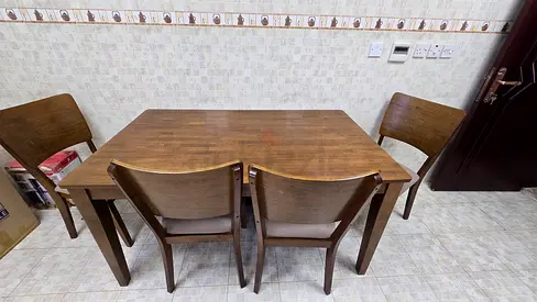 Wooden Dining table with 4 Chairs with Beige Upholstery