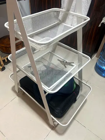White Metal Mesh 3-Tier Utility Storage Cart / Shelving Unit