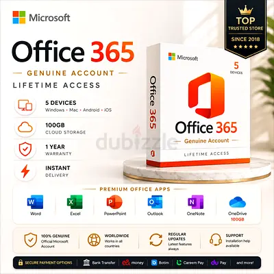 Microsoft Office 365 Lifetime Account | 5 Device | 100 GB Drive | 1 Year Warranty