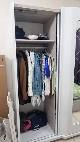 White single-door wardrobe with hanging rail and shelf - good condition-custom made