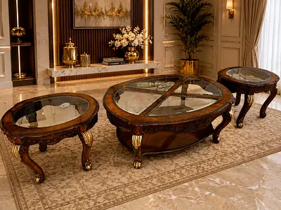 Wooden Center Table with 2 Side table