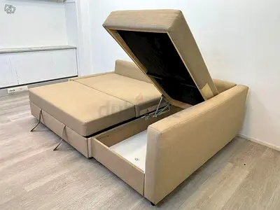 Beige Sofa Bed with Storage Compartment