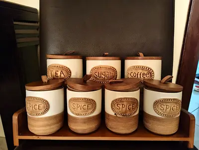 Kitchen wooden spice containers