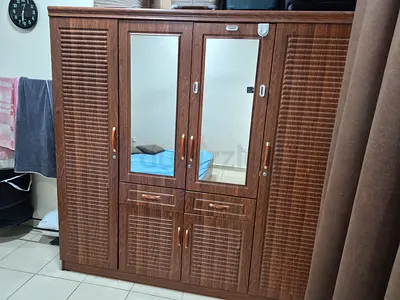 Large Wooden Wardrobe with Mirrors - Good Condition