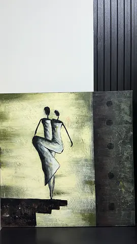 Abstract textured painting of two dancing figures — ready to hang